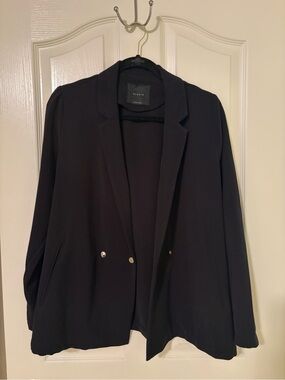Elodie Black Open-Front Blazer with Notched Lapel